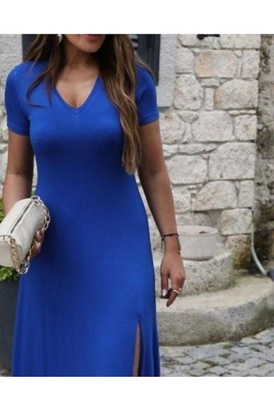 Kokosh moda Rochie de dama maxi cu decolteu in V - Maneca scurta, 124 Cm