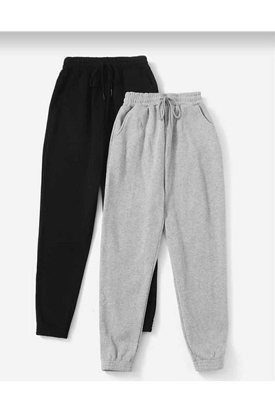 THE WHITE Διπλό Jogger Φούτερ ΜΑΥΡΟ ΚΑΙ ΓΚΡΙ Ψηλόμεσο από καουτσούκ