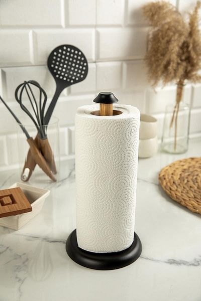 Doreline Wooden Paper Towel Holder Upright Towel Napkin Holder Standard and Large Size Roll Compatible