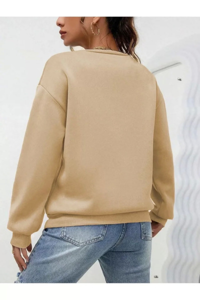 Kokosh moda Hanorac uni cu guler rotund de culoare bej