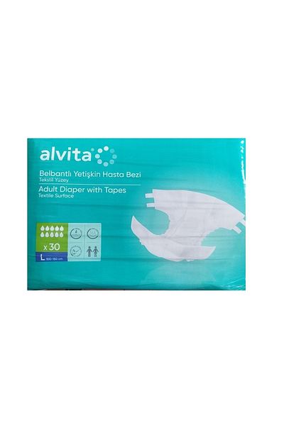 Alvita Textile Surface Waistband Patient Diapers Large 30 Pcs