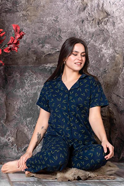 CALİA Shirt Collar Short Sleeve Pajama Set - Buttoned Front