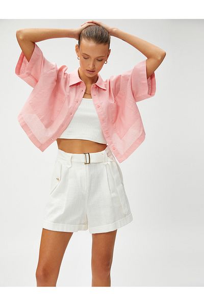 Koton Linen Blend Crop Oversize Shirt