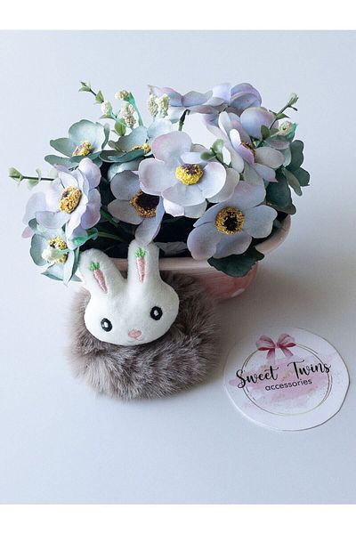 Sweet twins accessories Παιδική αγκράφα Simit με φιγούρα κουνελιού και γούνα με φουσκωτό