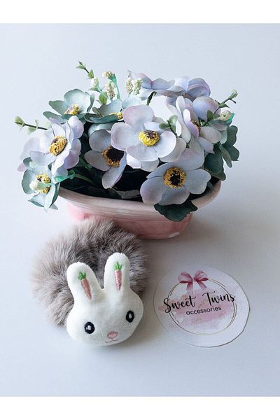 Sweet twins accessories Παιδική αγκράφα Simit με φιγούρα κουνελιού και γούνα με φουσκωτό