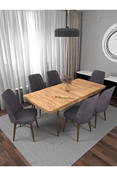 Kaffahome Riff 80x130 Atlantik Açılır Mutfak Masası , Mutfak Masa Takımı 6 Gr...