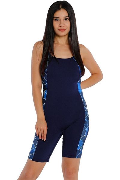 Argisa Striped Patterned Swimsuit with Long Shorts 6529 Navy Blue