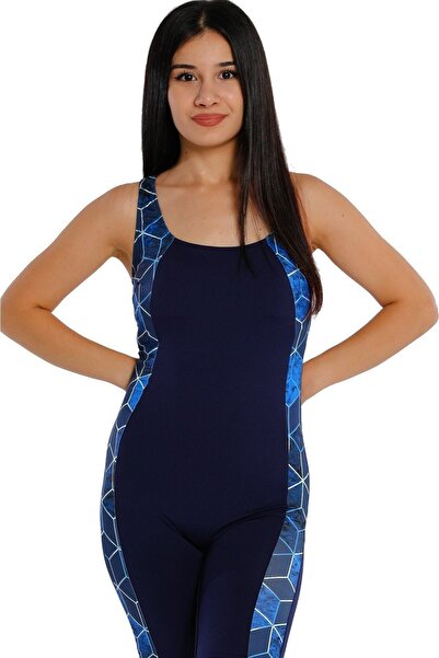 Argisa Μαγιό με ριγέ στάμπα με μακρύ σορτς 6529 Navy Blue