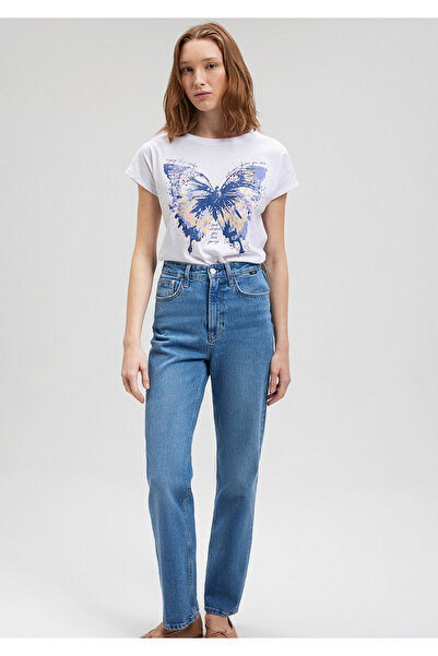 Mavi تي شيرت أبيض بطبعة فراشة، مقاس عادي / مقاس عادي1612444-620