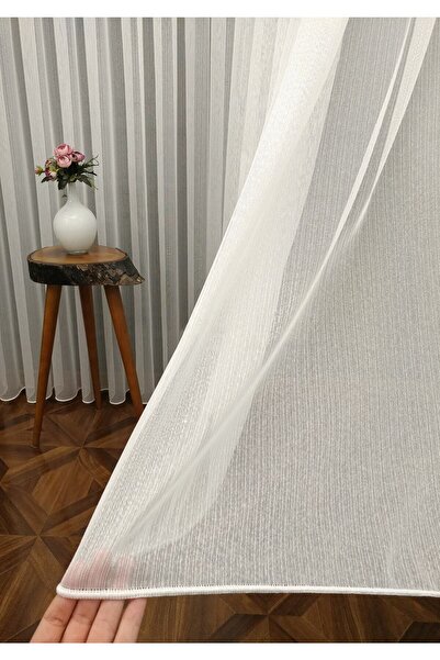 Evdepo Home Crown Thin Striped, Extrafor Drawstring, Pleatless Tulle Curtain