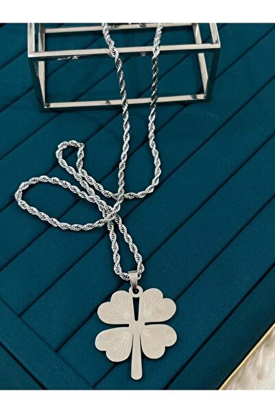 Aksesuar Çelik silver burgu yonca kolye