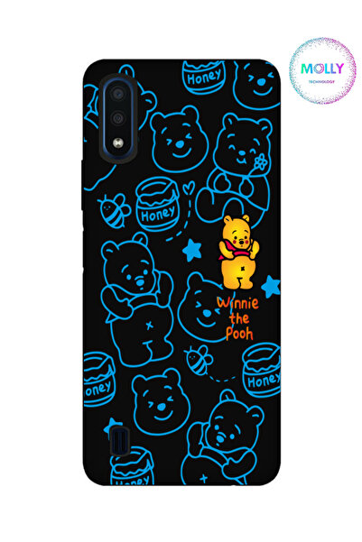 Molly حافظة سيليكون بنمط ويني باللون الأسود لهاتف سامسونج جالاكسي A01