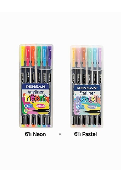 Pensan fineliner set 6lı neon ve pasatel  PVC kutu yeni ürün