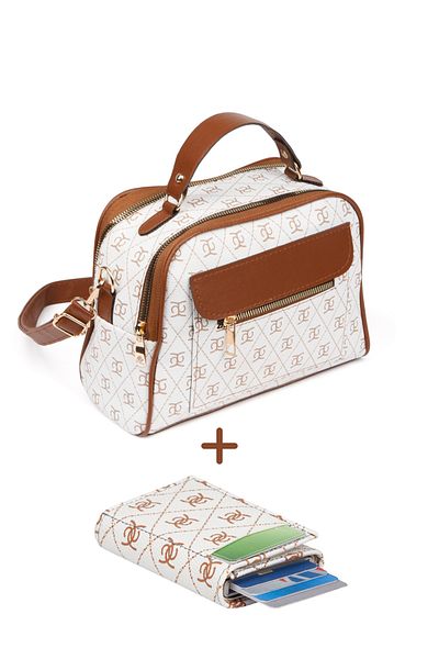Adelina Bags Patterned Women's Bag and Mechanical Wallet Set - For Hand and Shoulder