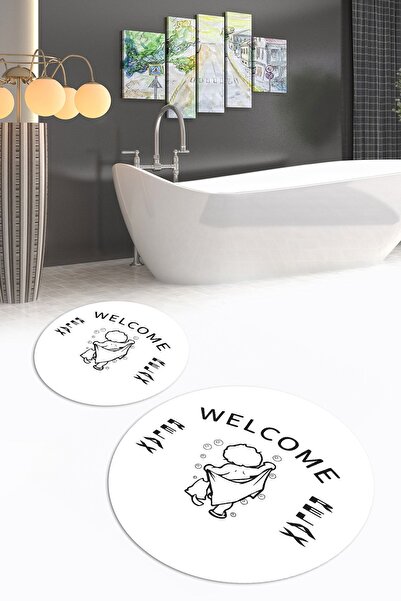 Napoli Home Ψηφιακό με τύπωμα Αντιολισθητικό Σετ Μπάνιου Welcome Στρογγυλό Δι...