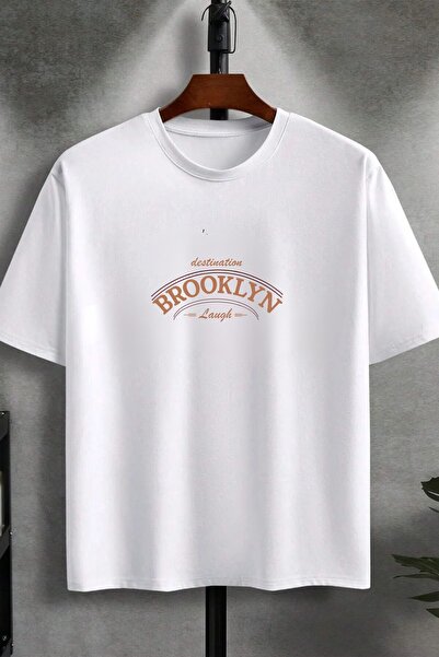 Massgai تيشيرت بروكلين للجنسين بتصميم مطبوع كبير الحجم مصنوع من القطن 100%