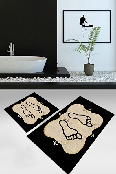 Napoli Home Ψηφιακό με τύπωμα Αντιολισθητικό Σετ Τουαλέτας Μπάνιου με μοτίβο ποδιών που πλένεται, N-KLOZET-20-GOLD,