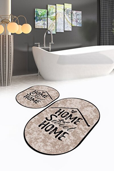 Napoli Home Set de toaletă digital cu imprimeu anti-alunecare, lavabil, oval ...