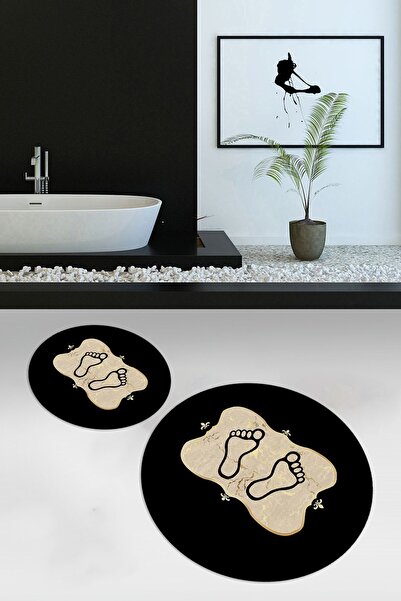 Napoli Home Ψηφιακό σετ μπάνιου με τύπωμα με αντιολισθητικό σχέδιο ποδιών, που πλένεται, στρογγυλό διπλό σετ μπάνιου, N-Y-KLOZET-20-GOLD,