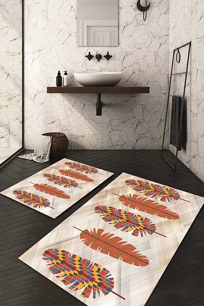 Napoli Home قاعدة مطبوعة رقمية غير قابلة للانزلاق قابلة للغسل مكونة من قطعتين طقم مرحاض للحمام Ndkz-hs-340