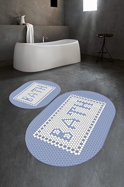 Napoli Home Set de baie oval digital cu imprimeu anti-alunecare, lavabil, set...