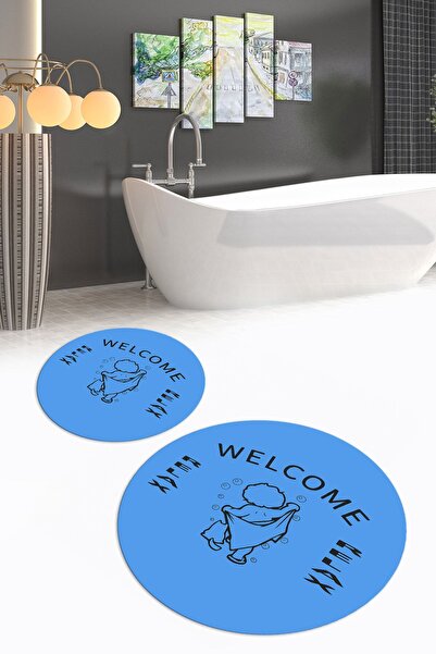 Napoli Home Set de baie rotund dublu, lavabil, cu bază anti-alunecare imprima...