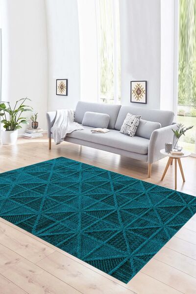 Napoli Home Dijital Baskılı Kaymaz Taban Yıkanabilir Sade Yolluk Mutfak Salon Halısı, N-SADE-12-MAVİ,