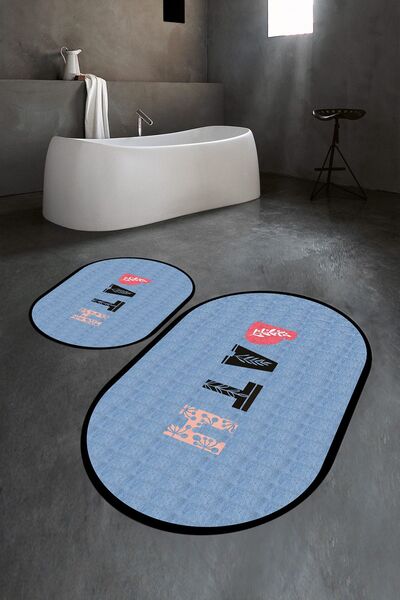 Napoli Home Set de baie oval digital cu imprimeu anti-alunecare, lavabil, set...