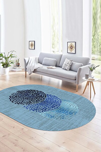 Napoli Home Dijital Baskılı Kaymaz Taban Yıkanabilir Modern Desen Oval Yolluk...