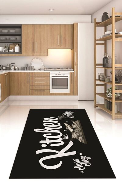 Alkilim Dijital Baskılı Kaymaz Taban Yıkanabilir Kitchen Yazılı Mutfak Halısı...