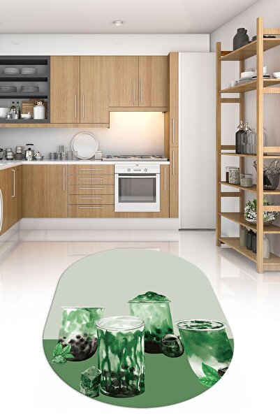 Alkilim 3D Dijital Baskılı Kaymaz Yıkanabilir Renkli Modern Oval Mutfak Halıs...