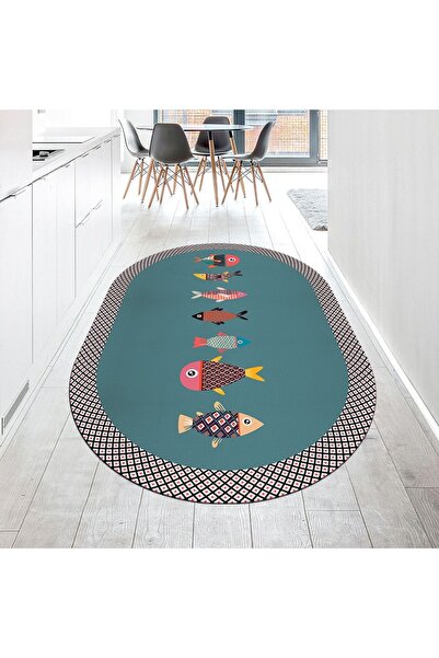 Viyana Home Dijital Baskılı Kaymaz Taban Yıkanabilir Oval Mutfak Halısı Yollu...