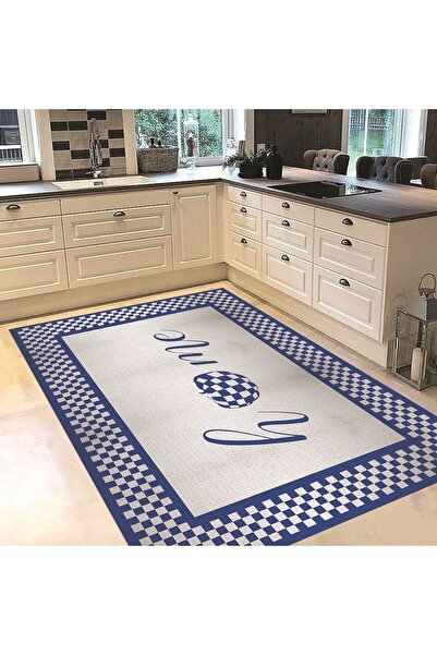 Viyana Home Dijital Baskılı Kaymaz Taban Yıkanabilir Mutfak Halısı Yolluk, V-MUTFAK-12-MAVİ,