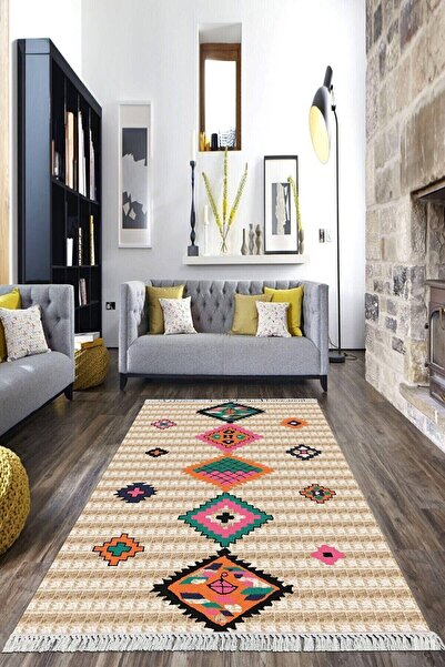 Viyana Home Dijital Baskılı Kaymaz Taban Yıkanabilir Etnik Model Salon Halısı...