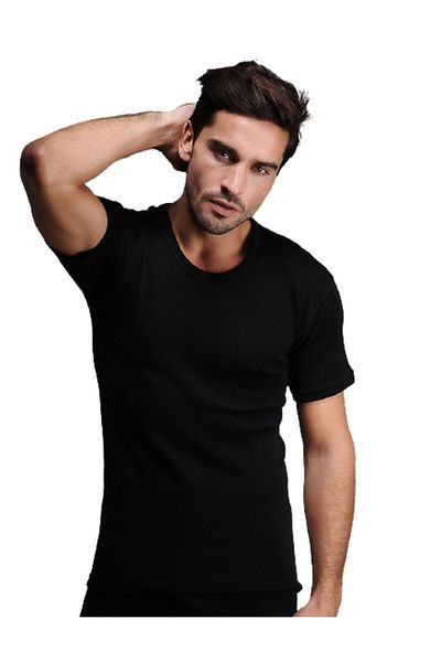 Hasyün Μαύρο κοντομάνικο μάλλινο εσώρουχο