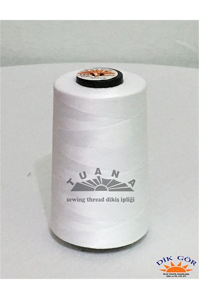 Tuana İplik 5000 Meters White Polyester Sewing Thread - 50 Pieces, Size 120