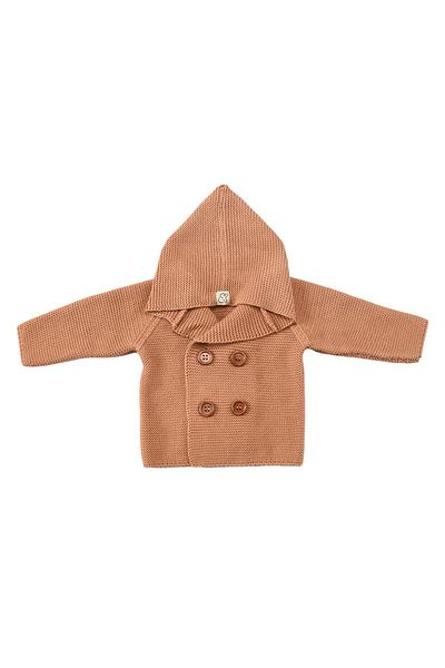 Baboo Brown Organic Cotton Double Breasted Hooded Children's Cardigan