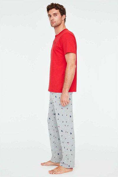 U.S. Polo Assn. Men's Cotton Red Placket Pajama Set