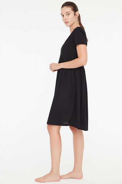 Mod Collection Rochie neagră cu mânecă scurtă, cu decolteu în V, pentru femei 3c8t8n3