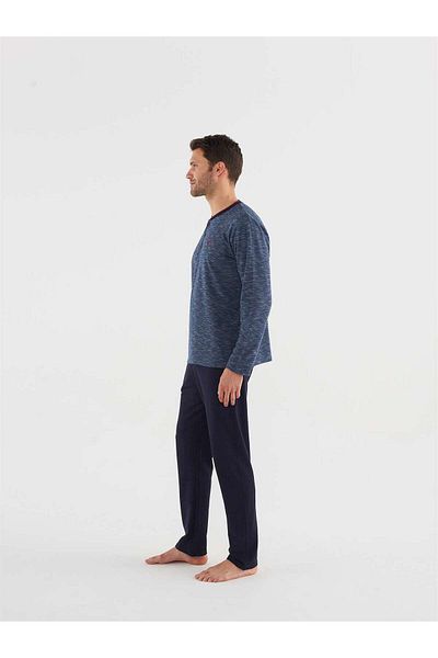 Mod Collection Men's Navy Blue Patchwork Pajama Set