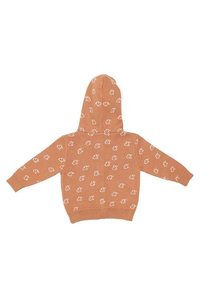 Baboo Patterned Organic Cotton Hooded Baby and Kids Cardigan - Brown