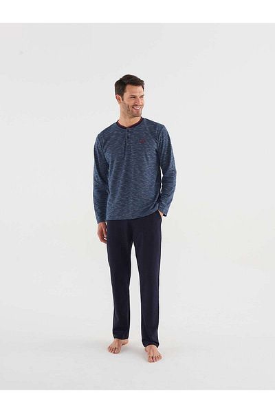 Mod Collection Men's Navy Blue Patchwork Pajama Set