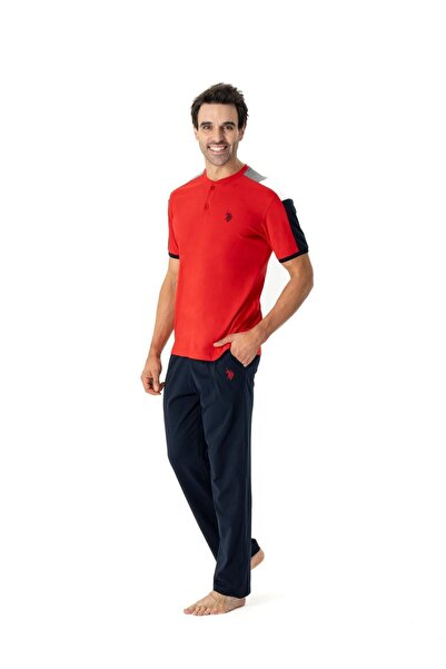 U.S. Polo Assn. Us Polo Assn. Men's Red Pajama Set with Placket, 024Y.1As8.Tr.A7.Pl9.1.R.Us