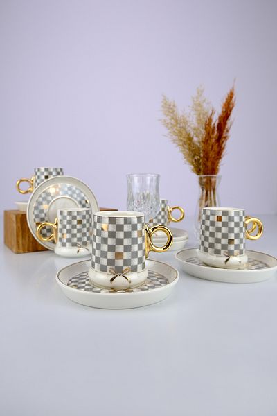 ACAR Almond 6-Person Gray Coffee Cup Set - MXG-22-0125/12