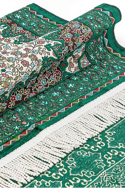 İhvan سجادة صلاة من الشنيل الأخضر الفاخر للغاية - أصلية