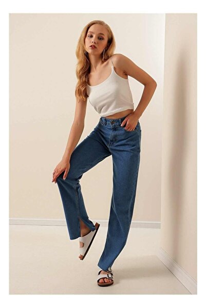 SHEVEGA S.t.a.r. Μπλε τζιν Boyfriend με φαρδύ τζιν με σκίσιμο πόδι