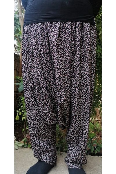 şalvarcı Pantaloni largi pentru mama cu flori elastice albastre de damă