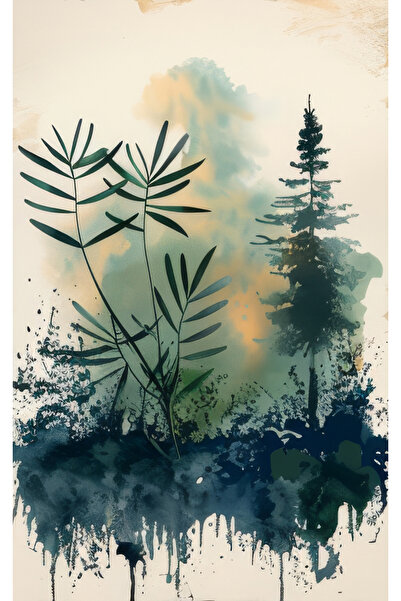 Akıllı Kağıt Statik Tutunma Özellikli Çiçek Yaprak Desen Tablo Poster  35 x 50cm 3'lü Model 3