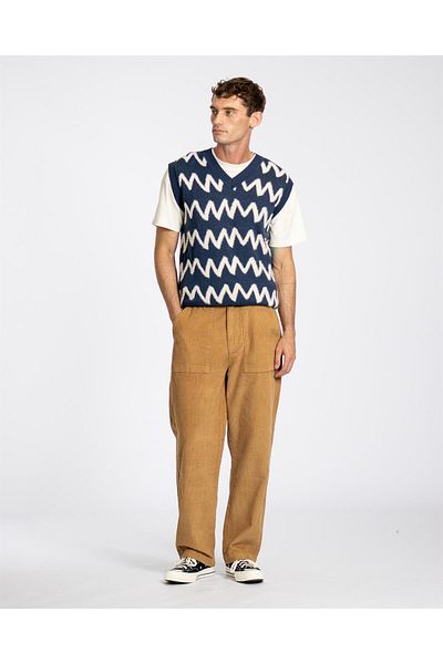 Peraluna Мъжки трикотажен пуловер Far Afield PINTO VEST KNIT - ZIG V-образно деколте с зигзагообразен мотив - тъмносин