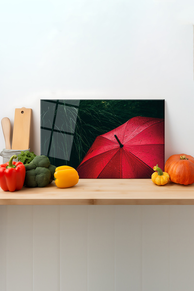 Rosyvien لوح تقطيع زجاجي بمظلة حمراء - بأرجل من السيليكون، وقطع العرض، مع مقا...